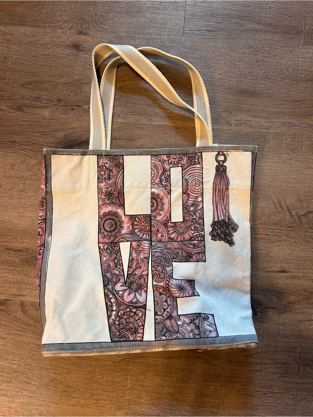 Brighton Canvas Tote Bag with Pink Patterned "LOVE" Design